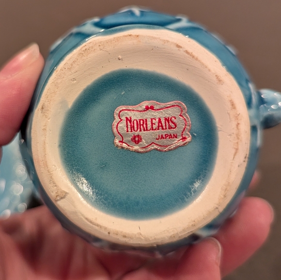 Intricate Teal Ceramic Pitcher and Saucer - Picture 3 of 5